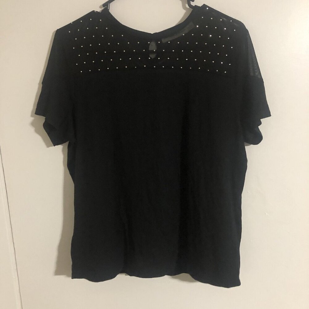 RM Reebcca Minkoff Women's Black Mesh Short Sleeve Shirt, Size Large, Classic - Picture 1 of 4